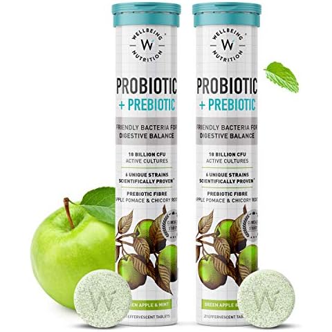 WELLBEING NUTRITION Daily Probiotic + Prebiotic| Plant Based |18 Billion CFU, 6 Strains for Men & Women with Organic Prebiotic Fiber for Digestion, Gut Health, Metabolism | 42 Effervescent Tabs Cover