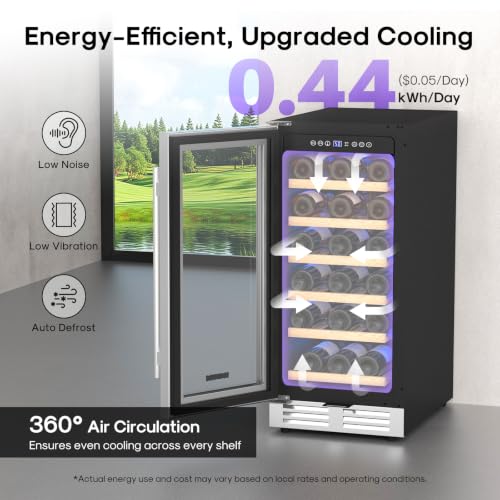 Image of ICEPURE 15 Inch Wine Fridge, Under Counter Small Wine Cooler Refrigerator | 28 Bottle, 41-65℉ Control, Double-layer Glass Door, Removable Shelves, Freestanding or Built-in for Home Kitchen Bar Office