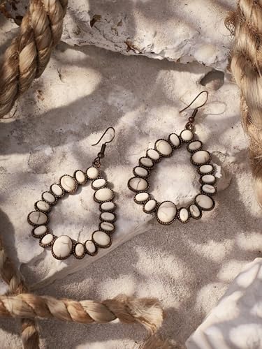 MINACHI Vintage Bohemian Created White Turquoise Dangle Drop Earrings, Boho Summer Jewelry Gift for Women4