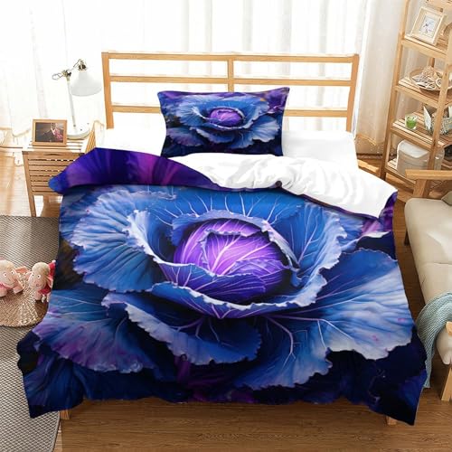 Housse de couette 3D imprimé Purple chou parure de lit microfibre avec taies 135x200cm - 3