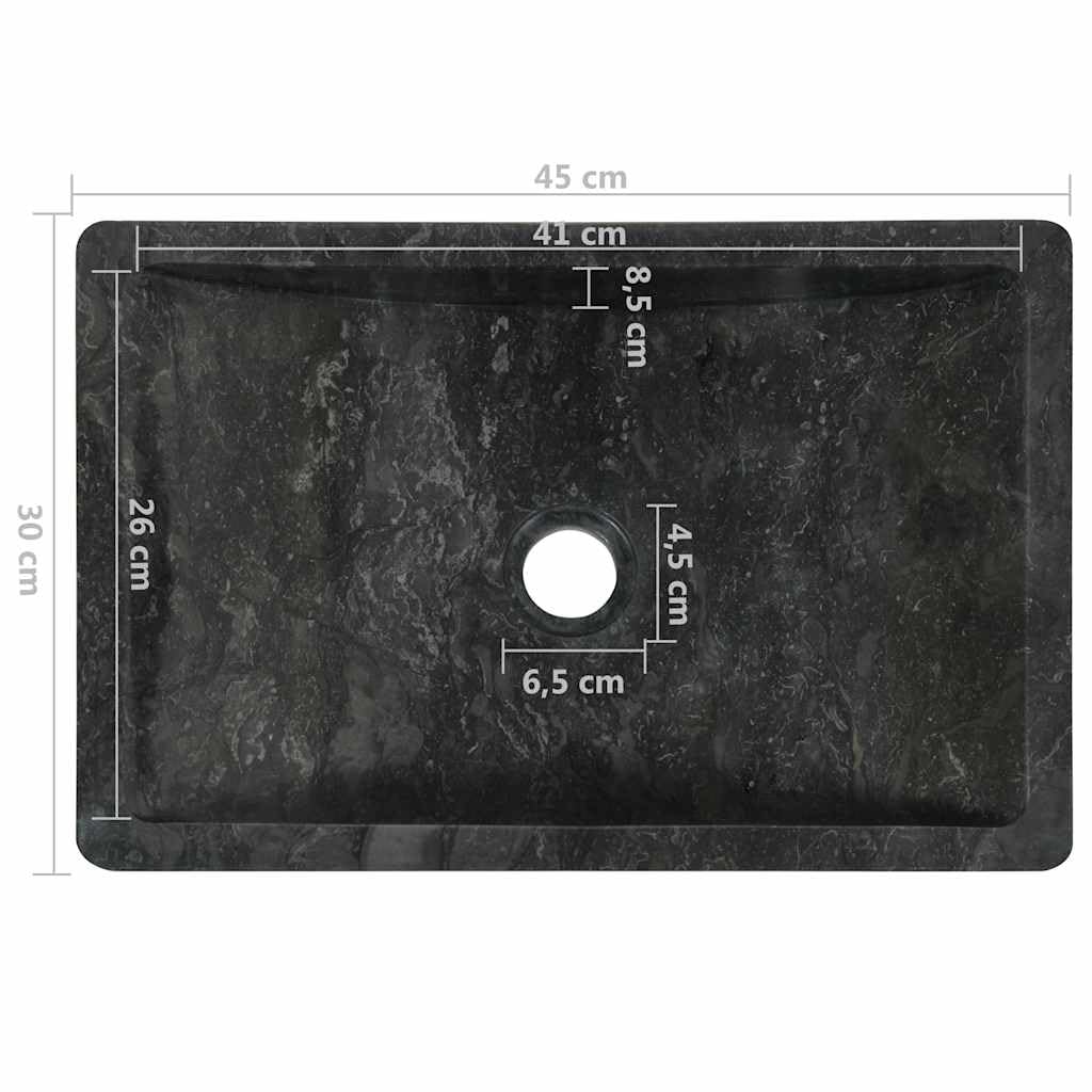 vidaXL Waschbecken 45x30x12cm Marmor Waschschale Waschtisch Aufsatzwaschbecken Waschplatz Handwaschbecken Becken Bad Aufsatzbecken Hochglanz-Schwarz