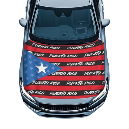 Image of Puerto Rico Print Car Hood Cover Stretchable Polyester,Engine Cover,Elastic Fabrics Can be Washed,Car Bonnet All-Season Protection