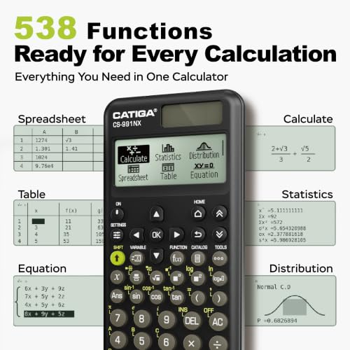 Image of CATIGA Black Scientific Calculator with Textbook-Style HD Display, Solar & Battery Scientific Calculators for College, High School & Engineering Students, Icon Menu & Magnetic Hard Case, CS-991NX