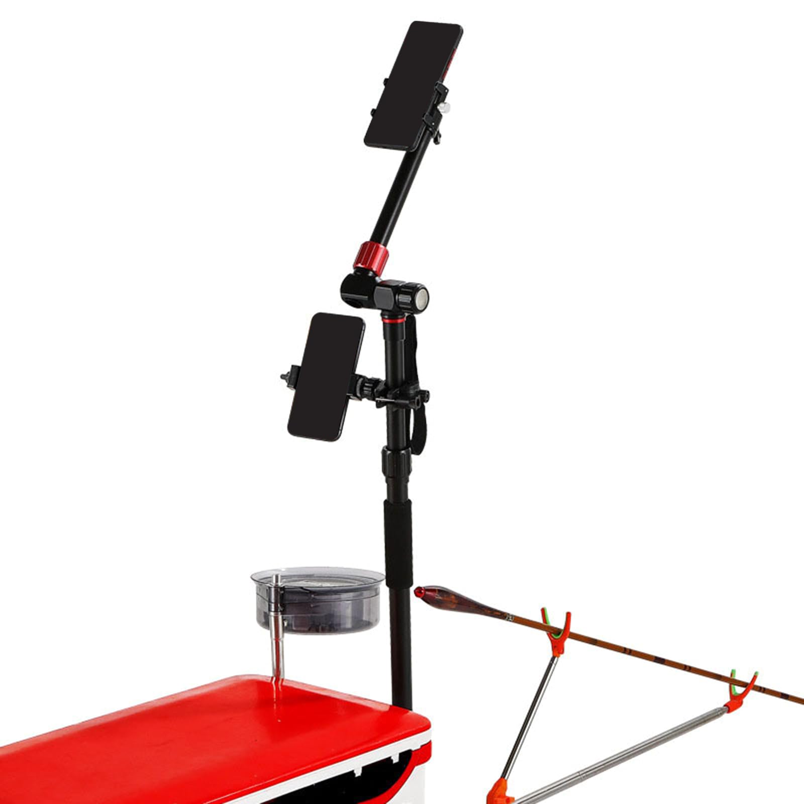 Supporto pieghevole in metallo per telefono con picchetti, rotazione a 360 gradi e universale per più dispositivi, treppiede per telefono da golf