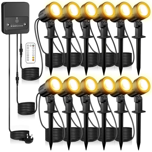 Linke Garden Spotlights Mains Powered, 35m 12 in 1 LED Landscape Lights Cold & Warm White IP66 Waterproof Outdoor Garden Lights Pathway Lighting for Yard Lawn Patio Tree