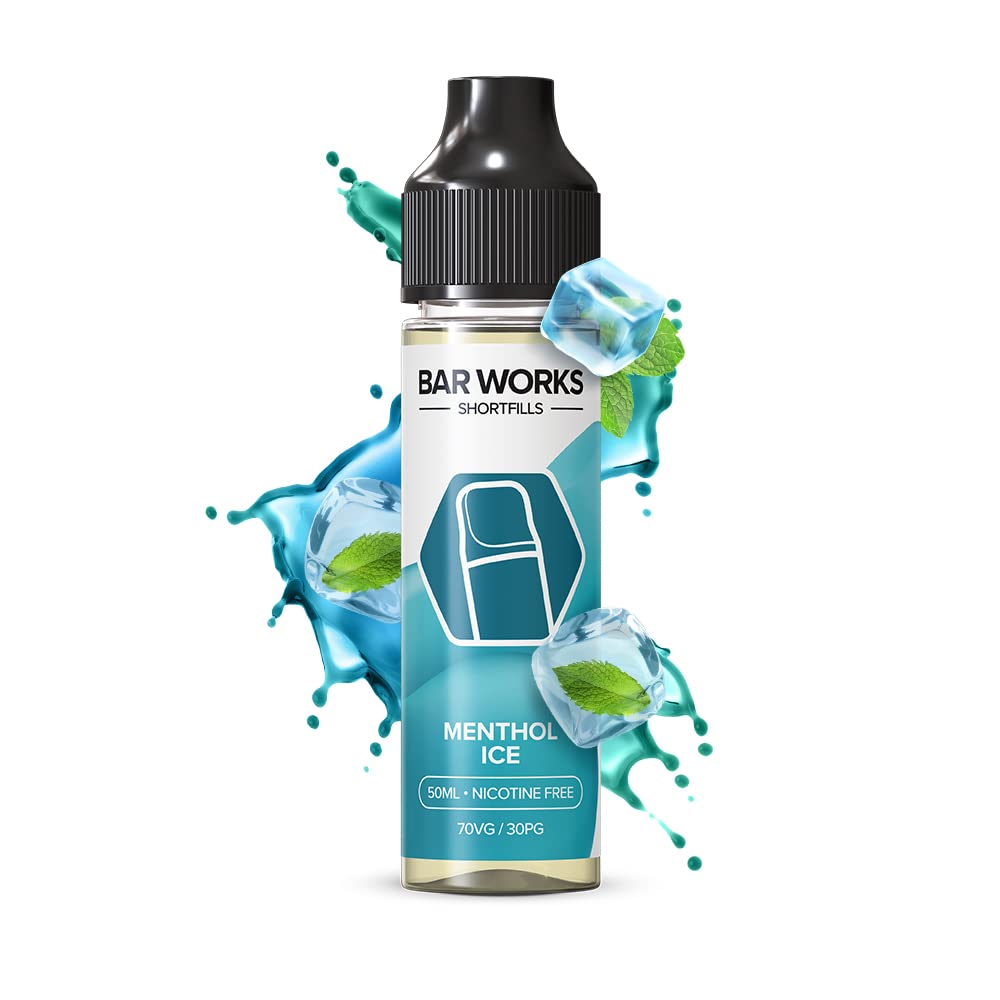Vape Liquid by Bar Works 50ml Menthol Ice Flavoured, Vape Juice, E Liquid 70VG/30PG, Ecig Juice, Sub Ohm, E Cigarette, Nicotine Free Short Fill