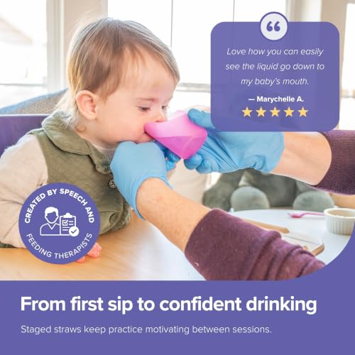 Image of TalkTools Cut Out Cups for Special Needs - Glass Set for Physical Therapy, Recovery and Rehabilitation | Motor and Coordination Support | Easy Drink Therapy Cups for Elderly - 1.5 Oz Pink (2 Pk)