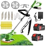 Grass Trimmer 21V Electric Cordless Strimmer & Brush Cutter with 2 Batteries, 3 Blades - Lawn Edger That Grass Trimmer - Battery Powered Yard Tool For Lawns and Farmland, DIY Garden, Lawn Care