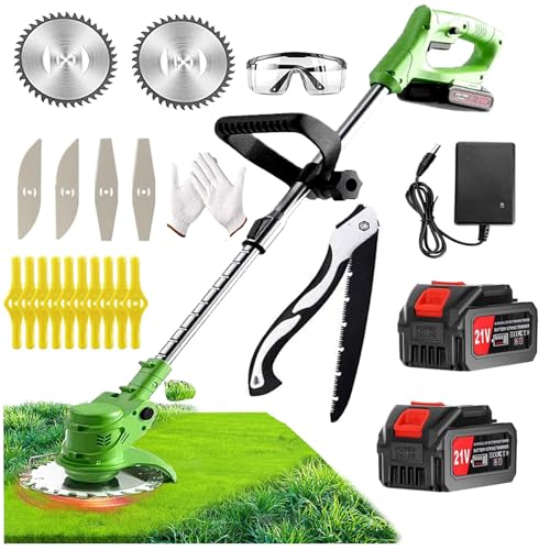9% off - Grass Trimmer 21V Electric Cordless Strimmer & Brush Cutter with 2 Batteries, 3 Blades - Lawn Edger That Grass Trimmer - Battery Powered Yard Tool For Lawns and Farmland, DIY Garden, Lawn Care