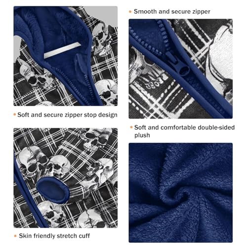 CHIFIGNO Plaid Skulls Sweatshirt Jacket with Hood Toddler Boy Coat for Fall Winter Toddler Zip up Hoodie Boy 3-10Y3