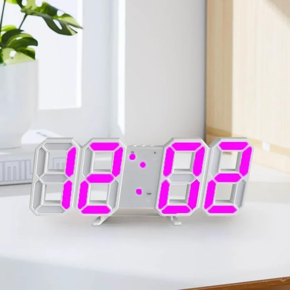 GYAN ECOM GADGETS 3D LED Digital Alarm Clock, 23.5 cm Display, Night Light with White-Pink, Adjustable Brightness, Temperature Display 3