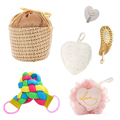 Éponge de bain loofah en cœur | Soin du corps naturel pour douche exfoliante (Lot de 5)