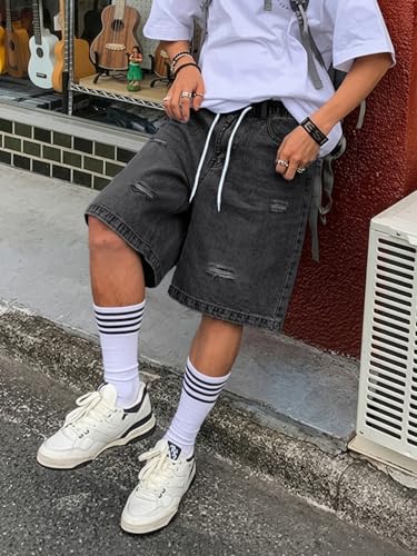 EMMIOL Baggy Jean Shorts Men, Y2K Jorts Cargo Ripped Elastic Waist Shorts - image 2