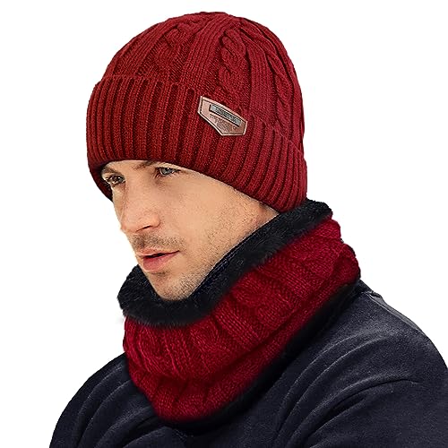 Image of Loritta Winter Hats for Men, 3 PCS Fleece Beanie Scarf Gloves Set