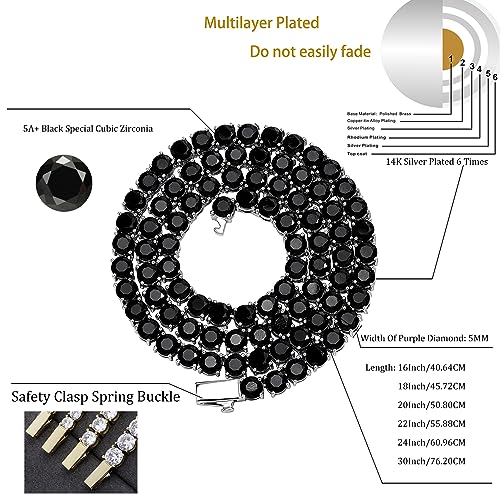 5MM Colorful Baguette Tennis Necklaces For Women Chains 14K Golden Silver Plated 5A+ Cubic Zirconia Tennis Mens Chain Necklaces Woman2