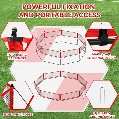 Gaga Ball Pit for Kids, Portable Gagaball Court 15ft Equipped with Carry Bag, 2 Gaga Balls, Wind Ropes and Ground Spikes for Sport Games and Indoor & Outdoor Activities - Thumbnail 2