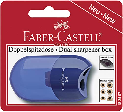 Faber-Castell 183597 Double Sharpener Box Assorted Colours in Red and Blue â€“ No Choice of Colours