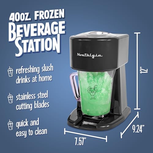 Image of Nostalgia Retro 40-Ounce Frozen Beverage Station - Slushie Machine and Ice Shaver with Automatic Mixing for Soda, Cocktails and Margaritas - Easy & Safe Use - Black