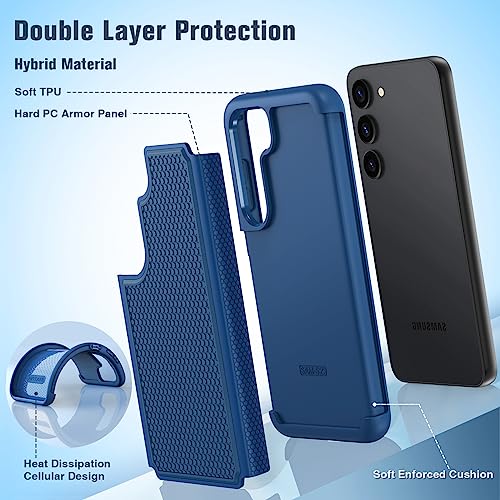 Image of FNTCASE for Samsung Galaxy S23 Case: Dual Layer Heavy Duty Cell Phone Protective Cover Shockproof Rugged with Non-Slip Textured - Military Drop Protection Bumper Tough - 2023, 6.1inch Blue