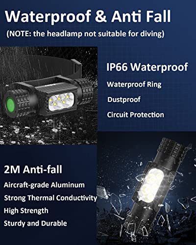 Aonjrs Headlamp Rechargeable, 1200Lm Led Head Lamp With Usb C Charge, 2600Mah Battery & 9 Modes Ip66 Waterproof Bright Flashlight For Adult Outdoor Running, Hiking & Outdoor Camping, Black #TOP4
