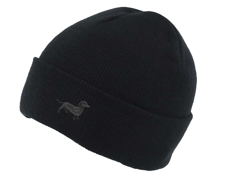 The House Of Dog Unisex Black The House Of Dog: Dachshund Sausage Dog Owner Gift. Classic Cuffed Beanie Ski Hat With Embroidered Design.