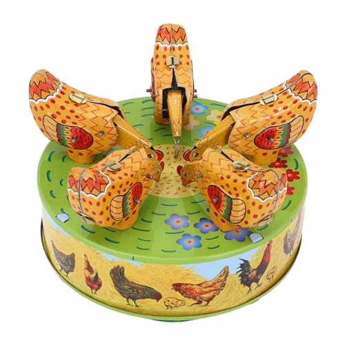 Chrees Juguete de Pollo de Cuerda Vintage Mecanismo de Metal Juguete de Pollo Hierro Decorativo Nostálgico Adorable Chasis Giratorio 5 Pollitos Picoteando con Colores Vibrantes pa