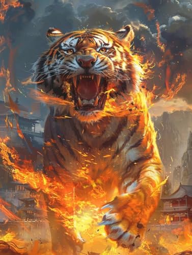 Peinture numéro adulte tigre et montagne kit 100x130cm avec pinceaux et acrylique DIY R0-793