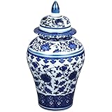 CORHAD Tarro Decorativo de Cerámica Azul y Blanca Estilo Chino Recipiente de Almacenamiento Hermético para Té a Granel Jarrón Vintage para Decoración del Hogar 1 Unidad