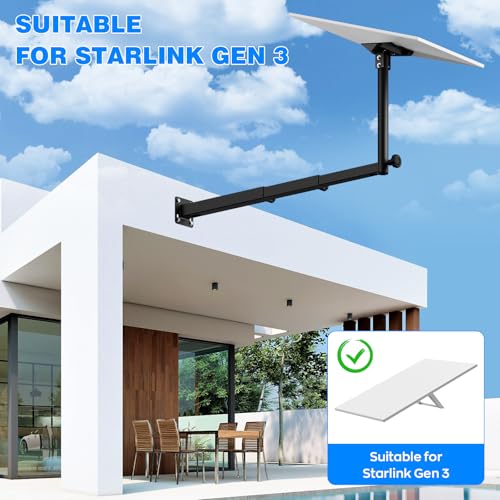 Image of Starlink Mount for Standard 4 /4X /Gen 3, Starlink Pole Mount, Extension-Type Heavy Duty Starlink Long Wall Mount with 0-30 Adjustable Starlink Gen 3 Pipe Adapter for Starlink Internet Kit Satellite
