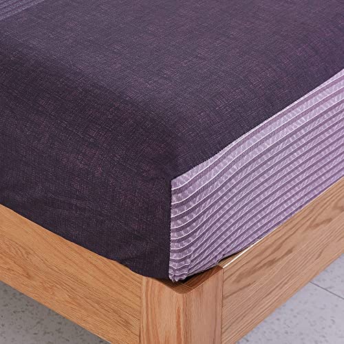 8Hmoon Stripe Fitted Bed Sheet Twin Size - Soft Microfiber, Wrinkle Free Sheet, Machine Washable, All-Round Elastic Deep Pocket Up To 16 Inch (Twin, Purple / Grey) #TOP3