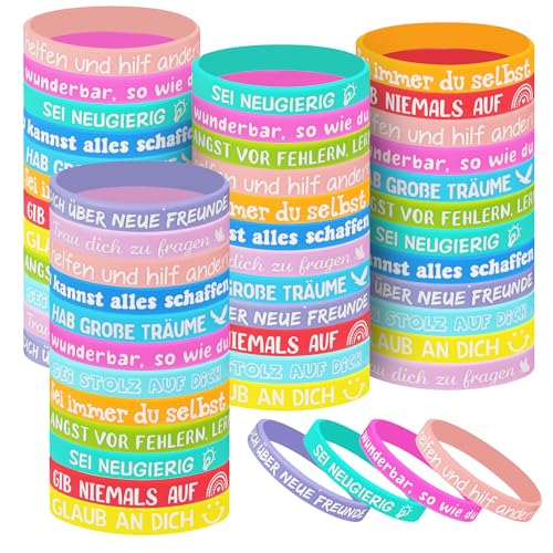 Pack of 48 teiliges Motivational Bracelets, mehrere Designs Motivationssprüchen, Armbänder kinder Dekorationsset geeignet als Mitgebsel kindergeburtstag für Studenten, Kinder, Teenager und Kollegen