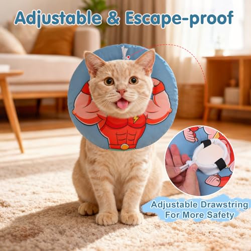 Image of BEAUTYZOO Cat Cone Collars Soft, Cat Recovery E Collars After Surgery to Stop Licking, Adjustable Elizabeth Circle Collar Cute Pet Donut Pillow for Cats Kitten Small Dogs, Dark Blue S