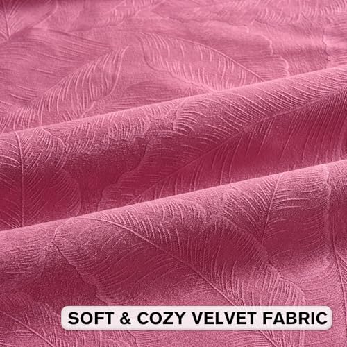 Image of FUTEI Pack of 2 Velvet Throw Pillow Covers 22x22 Inch Soft Embossed Leaf-Relief Textured Decorative Cushion Cases Modern Natural Farmhouse Accent for Couch Bed Living Room, Hot Pink