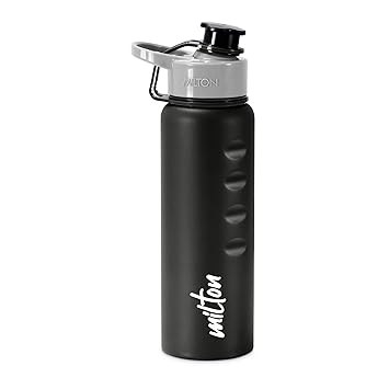 MILTON Gripper 750 Stainless Steel Water Bottle 750 ml, Single Walled, ISI Certified I Leak Proof Lid, Rust Proof I For School, Office, Gym I Black - image, photos