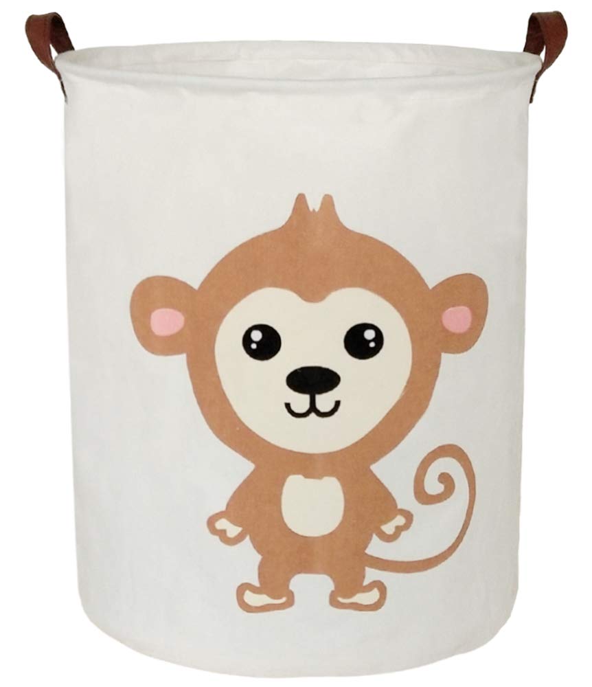 Storage Baskets,Canvas Fabric Laundry Hamper-Collapsible Storage Bin with Handles,Toy Organizer Bin for Kid's Room,Office,Nursery Hamper, Home Decor (Cute monkey)