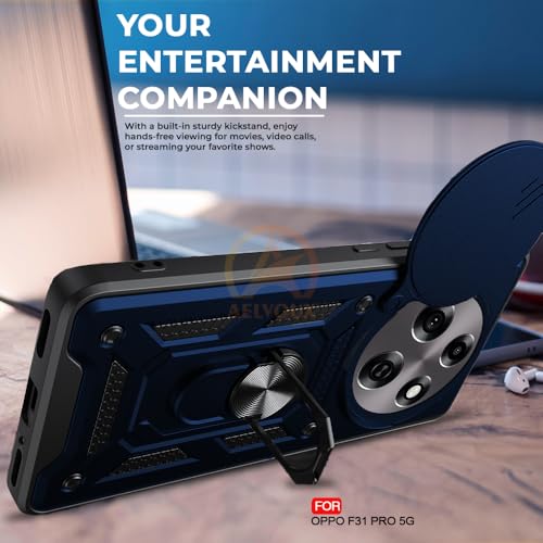 Image of Armor Bumper Back Cover Case for Oppo F31 Pro 5G Rotating Camera Cover, Ring Holder & Kickstand | Heavy Duty & 360 Degree Protection Oppo F31 Pro 5G Back Cover (Blue)