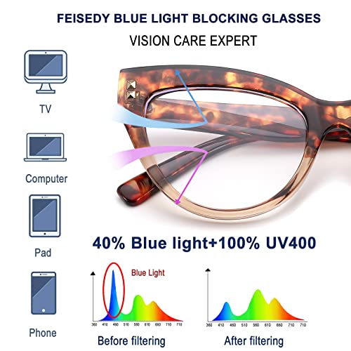 Image of FEISEDY Women Oversized Blue Light Blocking Computer Glasses Fake Nerd Cat Eye Glasses Frame Anti Eyestrain B2323