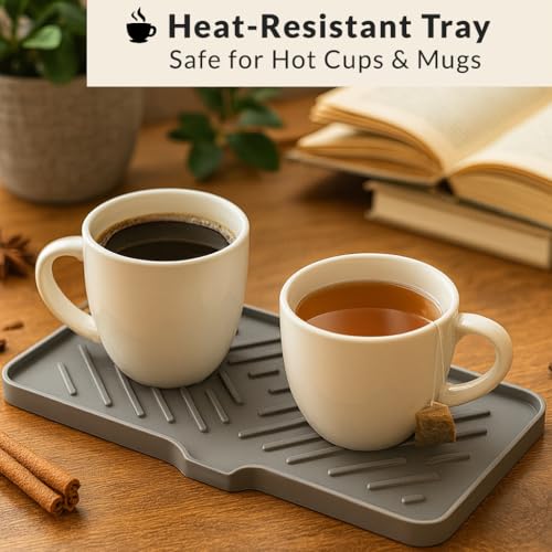 Image of HOMEZE Silicone Sink Drainer Mat 24x15 cm | Multipurpose Kitchen Sink Organizer Tray for Soap, Sponge, Brush Storage & Drying| Non-Slip, Heat-Resistant, Flexible & Easy to Clean Counter Mat
