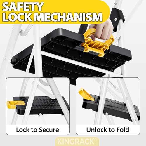 KINGRACK Folding 5-Step Ladder, 800 lbs Capacity Step Stool with Safety Lock, Tool Tray, Non-Skid Wide Steps, Handrail, Household Folding Ladder for Home, Garden, Painting, Outdoor, and Garage, White by KINGRACK - Image 5