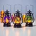 KAIKEA 3 Stück Halloween Laterne, Vintage Hexe Fledermaus Druck LED Tischlaternen Kleine Öllampe Ornament, Indoor Outdoor Tragbares Nachtlicht, Gartendekoration Weihnachtsfeier Home Requisiten Geschen