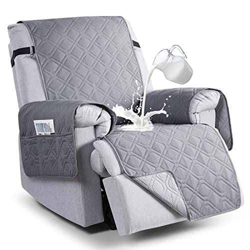 Image of VANSOFY 100% Waterproof Recliner Chair Covers, Recliner Cover Non-Slip Dog Chair Cover Furniture Protector Washable Slipcover with Pocket, Elastic Straps for Pets, Dogs(Light Gray, 30 inch)