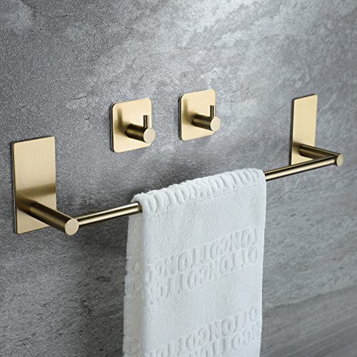 Taozun 40G-102G Gold Towel Bar - Self Adhesive Towel Holder + 2 Packs Towel Hooks Bathroom Accessories, 16-Inch Towel Rack cover