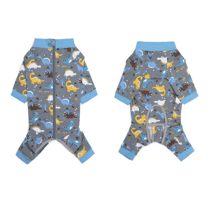 Image of Recovery Suit for Dogs Full Zipper, Four-Legged Onesie Dog Recovery Suit After Surgery, Cute Soft Bodysuit Cone Alternative Male Female Dog Neuter Anti Licking Wounds, Dinosaur, Small