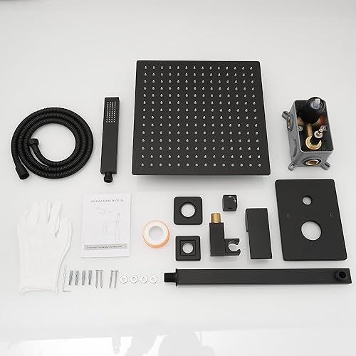 Miniatura 7 de YCAIKOI Juego completo de grifo de ducha, sistema de ducha de montaje en pared para baño, ducha de lluvia de alta presión de 12 pulgadas con mano,