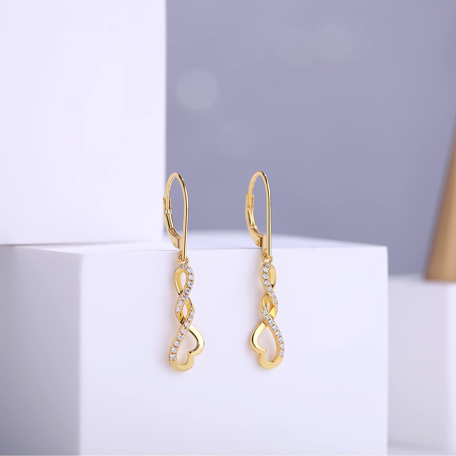 18K Weißgold Plattiert Ohrringe Silber s925 Hängend Damen Simulierter Diamant Hängende Lang Unendlichkeit Infinity Ohrhänger Silber s925 Mit 5AZirkonia Kristall