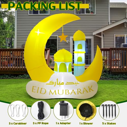 RoundFunny Ramadan Inflatable Outdoor Decorations Muslim Yard Decor with LED Lights Eid Mubarak Inflatables Islamic Blow Moon Castle for Celebrate Fasting Introspection Prayer by RoundFunny - Image 4