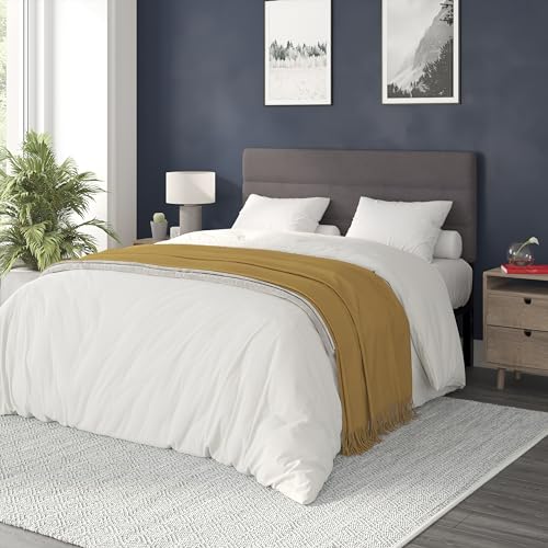 BizChair Paxton Upholstered Headboard - Channel Stitched Gray Fabric Upholstery - Queen - Adjustable Height from 44.5\" to 57.25\" from Floor