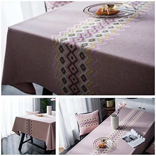 Nappe rectangulaire rose résistante à la chaleur et aux taches de repas de famille