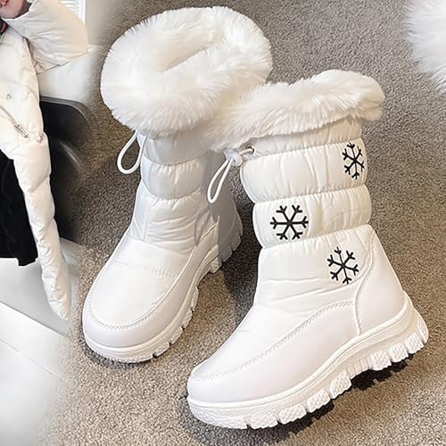 Boys Girls Mid Calf Snow Boots Warm Cozy Anti-Slip Faux F𝘂r 𝗟ining Insulated Shoes for Little/Big Snow Slide for Kids3