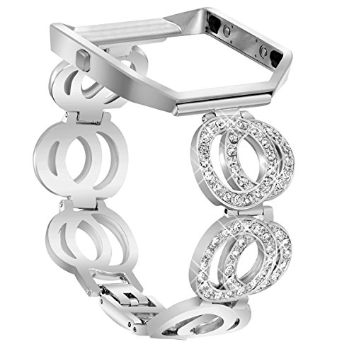 VOMA Compatible For Fitbit Blaze Bands Women Men With Frame, Stainless Steel Fitbit Blaze Watch Band Fitbit Blaze Accessories Fitbit Bands Blaze Fit bit Blaze Bands Large Small Bangle 2 Silver
